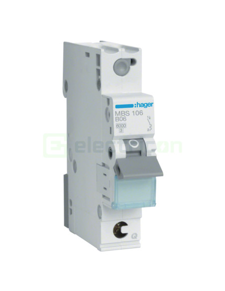 MCB - Siguranță automată - disjunctor - curba B 6A 6kA 1P 1M QuickConnect Hager MBS106