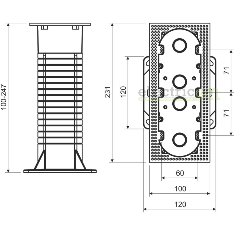 Doza aparataj, de legatura, multipla, montaj pentru polistiren, 100x230x250 mm, Kopos, KEZ-3_KB