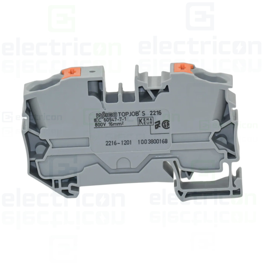 Conector Wago 16 mm² Clema șir, de trecere, 2 conexiuni, 16 mm², gri , TopJobs Push-In, Wago, 2216-1201 – montaj rapid și sigur 