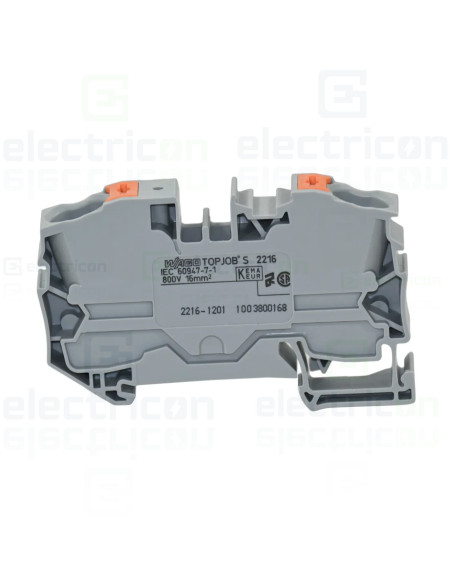 Conector Wago 16 mm² Clema șir, de trecere, 2 conexiuni, 16 mm², gri , TopJobs Push-In, Wago, 2216-1201 – montaj rapid și sigur 