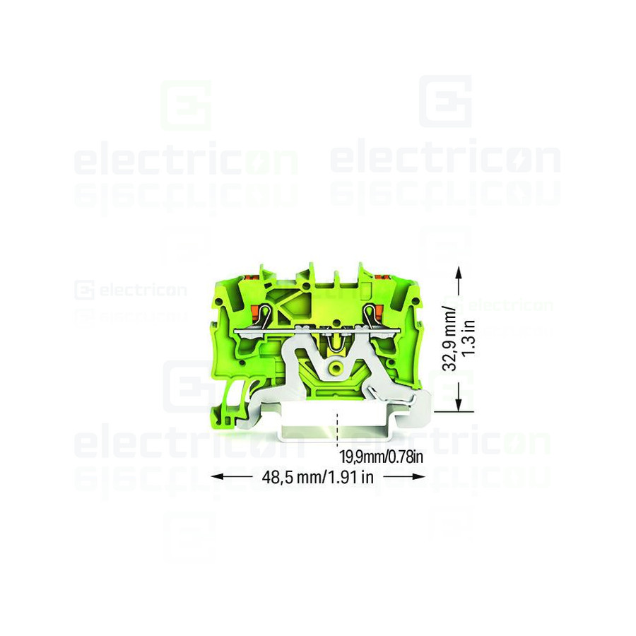 Conector Wago 5 mm² Clema șir, de trecere, 2 conexiuni, 1,5 mm²,verde-galben, împământare, TopJobs Push-In, Wago, 2201-1207 – mo