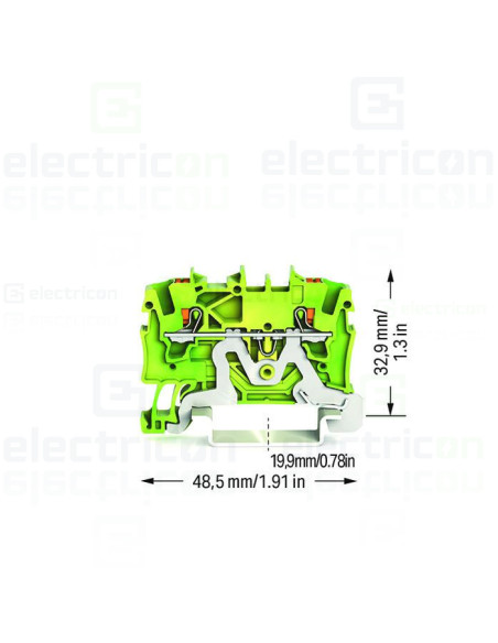 Conector Wago 5 mm² Clema șir, de trecere, 2 conexiuni, 1,5 mm²,verde-galben, împământare, TopJobs Push-In, Wago, 2201-1207 – mo