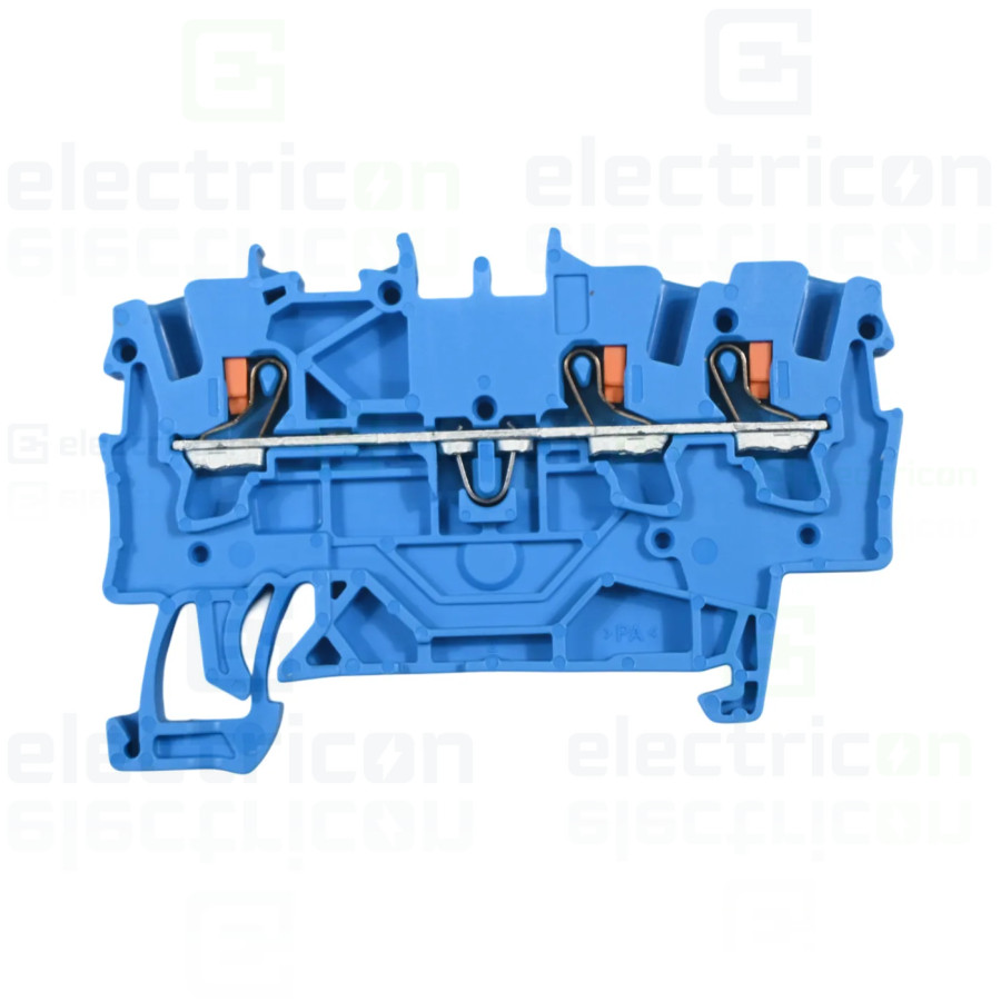 Conector Wago 5 mm² Clema șir, de trecere, 3 conexiuni, 1,5 mm²,albastru, TopJobs PushIn, Wago, 2201-1304 – montaj rapid și sigu