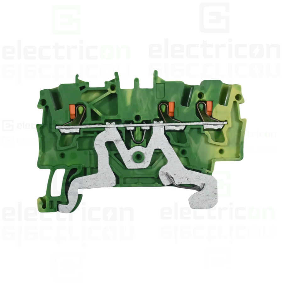Conector Wago 5 mm² Clema șir, de trecere, împământare, 3 conexiuni, 1,5 mm²,verde-galben, TopJobs Push-In, Wago, 2201-1307 – mo
