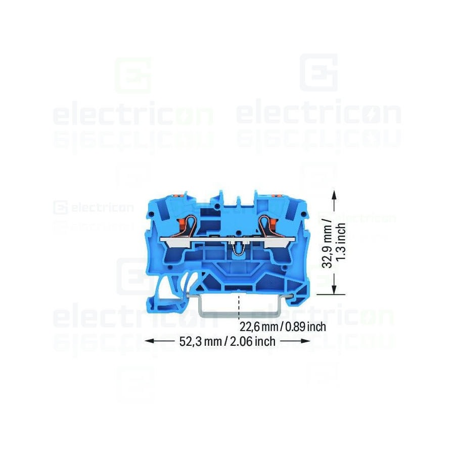 Conector Wago 4 mm² Clema șir, de trecere, 2 conexiuni, 4 mm²,albastru, TopJobs Push-In, Wago, 2204-1204 – montaj rapid și sigur