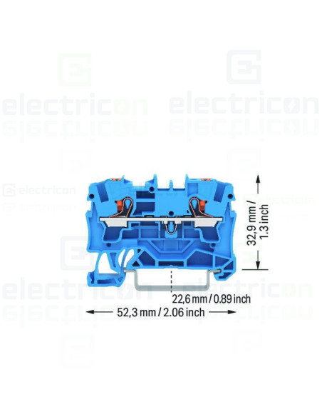 Conector Wago 4 mm² Clema șir, de trecere, 2 conexiuni, 4 mm²,albastru, TopJobs Push-In, Wago, 2204-1204 – montaj rapid și sigur