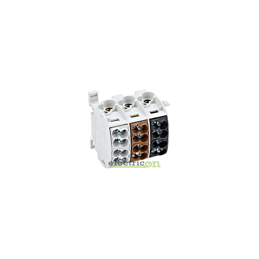 Clemă derivație Cu-Cu - 12 conexiuni (6x35mm² + 6x25 mm²) gri/maro/negru IK0 - Schrack IK026183-A