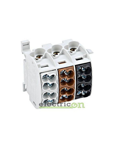 Clemă derivație Cu-Cu - 12 conexiuni (6x35mm² + 6x25 mm²) gri/maro/negru IK0 - Schrack IK026183-A