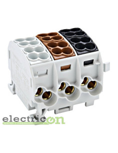 Clemă derivație Cu-Cu - 12 conexiuni (6x35mm² + 6x25 mm²) gri/maro/negru IK0 - Schrack IK026183-A 2