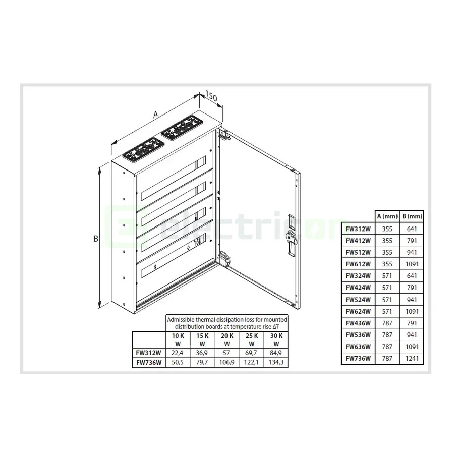Tablou aparent, usa opaca, 144 module, 6x24 M, cu plastroane, IP30, Hager, FW624W - Electricon.ro