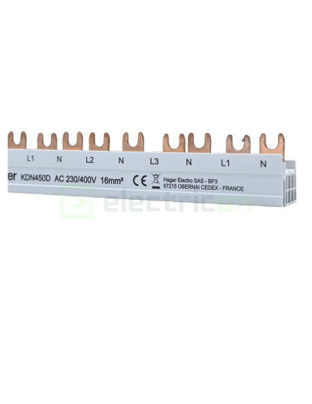 Bareta alimentare (busbar),1x(3P+N)+4x(1P+N), tip furca, 12 module, 80A, Hager