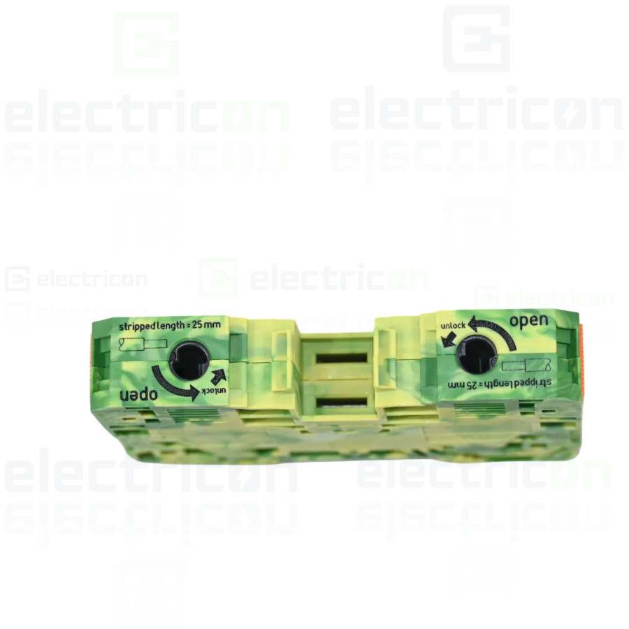 Conector Wago Clema sir WAGO de trecere cu 2 conductori pe sina, 35mm, verde/galben – montaj rapid și sigur în aplicații electri