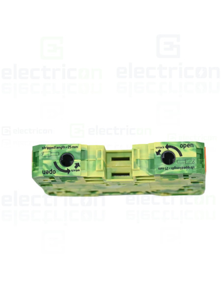 Conector Wago Clema sir WAGO de trecere cu 2 conductori pe sina, 35mm, verde/galben – montaj rapid și sigur în aplicații electri