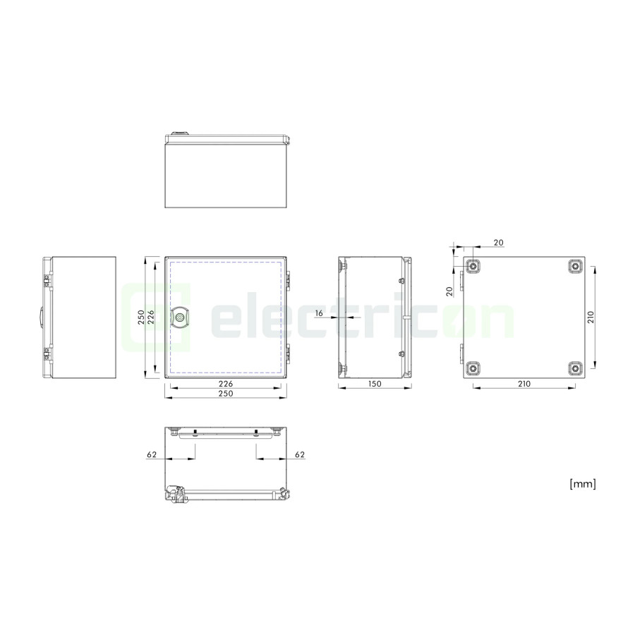 Cutie metalica + contrapanou, 250x250x155, cu ușă. IP65, Schrack, WST2525150 - Electricon.ro