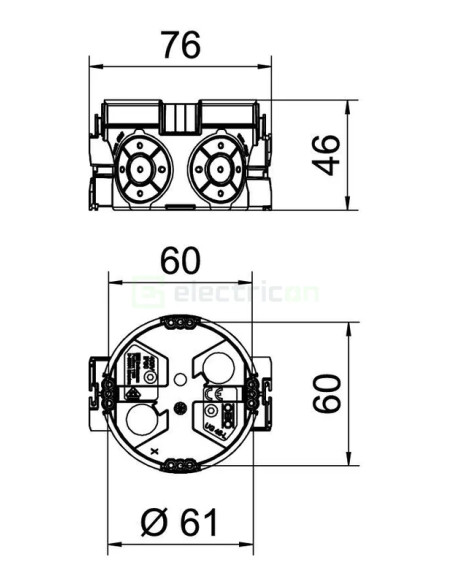 Doza aparataj, sub tencuială, UG 46-L, Ø60 mm, OBO Bettermann, etanșă, 2003706