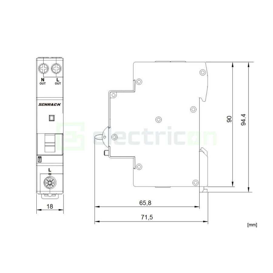 RCBO - Siguranță automată - Disjunctor cu protecție diferențială - tip A curba B 10A 30mA 6kA 1P+N 1M Amparo Schrack AI618510