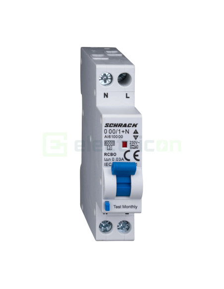 RCBO - Siguranță automată - Disjunctor cu protecție diferențială - tip A curba B 16A 30mA 6kA 1P+N 1M Amparo Schrack AI618516