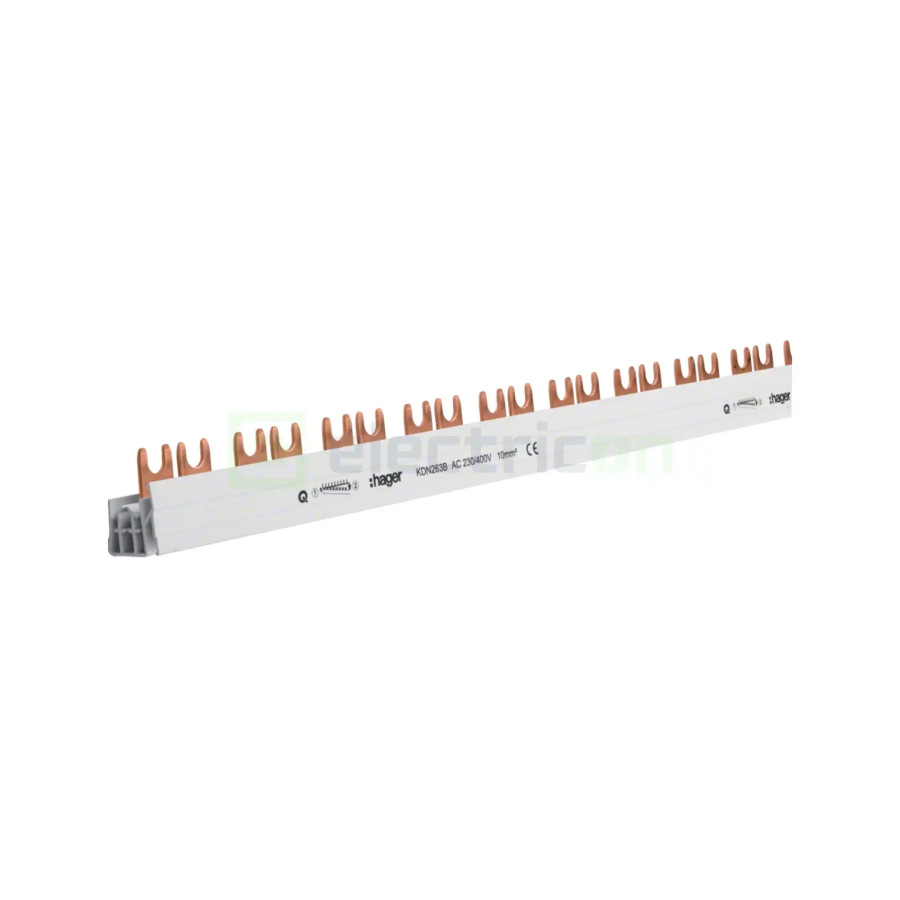 Busbar - Baretă alimentare - 2P monofazat tip furcă 57M (1m) (27x MCB 2P) 10mm² 63A - Hager KDN263B