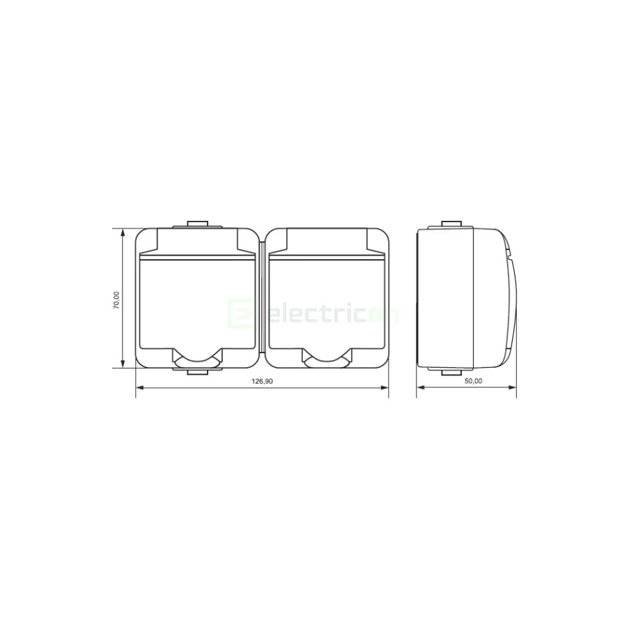 Priză Shucko, 2P+E, cu capac fumuriu, aplicata, alb, și întrerupător dublu cap scară, IP54, orizontală, VRHH-2sd, ETI,004668034