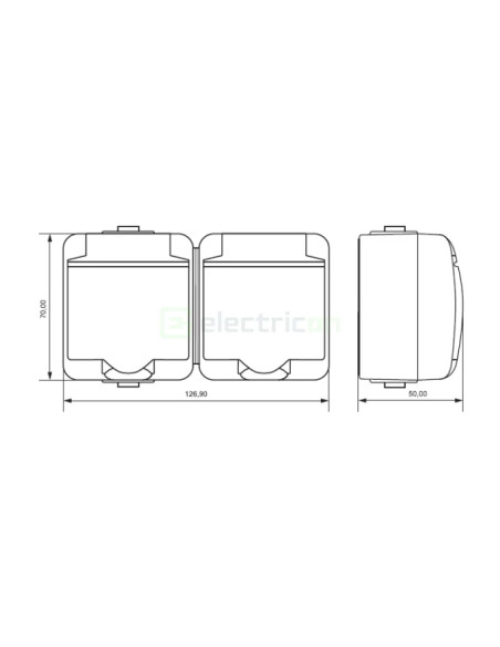 Priză Shucko, 2P+E, cu capac fumuriu, aplicata, alb, și întrerupător dublu cap scară, IP54, orizontală, VRHH-2sd, ETI,004668034