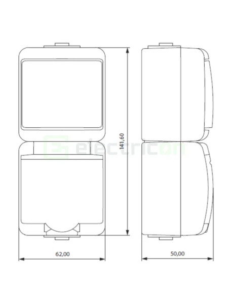Priză Shucko, 2P+E, cu capac alb, aplicata, alb, și întrerupător, IP44, VRHP-2s, ETI,004668027