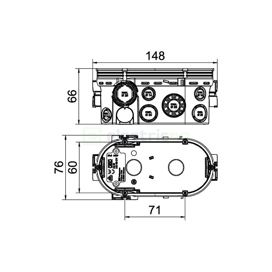 Doza aparataj, sub tencuială, UG 66-DV, dublă, 2xØ60 mm, OBO Bettermann,2003720
