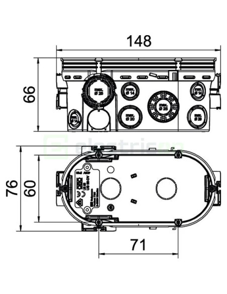 Doza aparataj, sub tencuială, UG 66-DV, dublă, 2xØ60 mm, OBO Bettermann,2003720