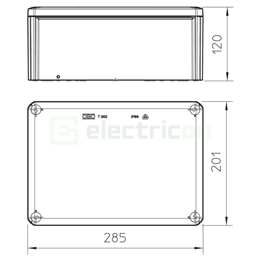 Doza ramnificație, peste tencuială, T 350 DE, 267x180x110 mm, OBO Bettermann,2007303