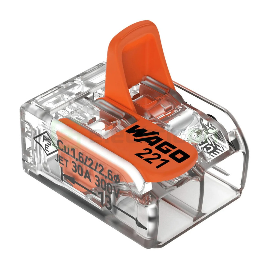 Conector Wago 6mm² Clemă legătură doză pentru cablu lițat, 2x6mm², Wago, 221-612 – montaj rapid și sigur în aplicații electrice