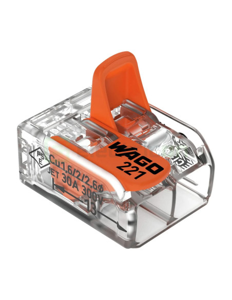 Conector Wago 6mm² Clemă legătură doză pentru cablu lițat, 2x6mm², Wago, 221-612 – montaj rapid și sigur în aplicații electrice