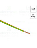 Conductor electric lițat cupru H07V-K - MYF 1x2,5 mm² - verde-galben