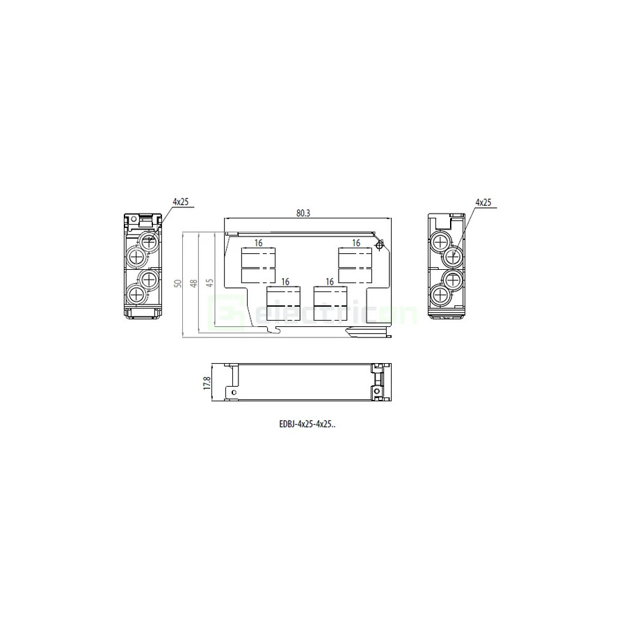 Clemă șir CLEMA DE DERIVATIE, 25MM, 4 INTRARI - 4 IESIRI, GALBEN/VERDE – montaj rapid și sigur în aplicații electrice diverse