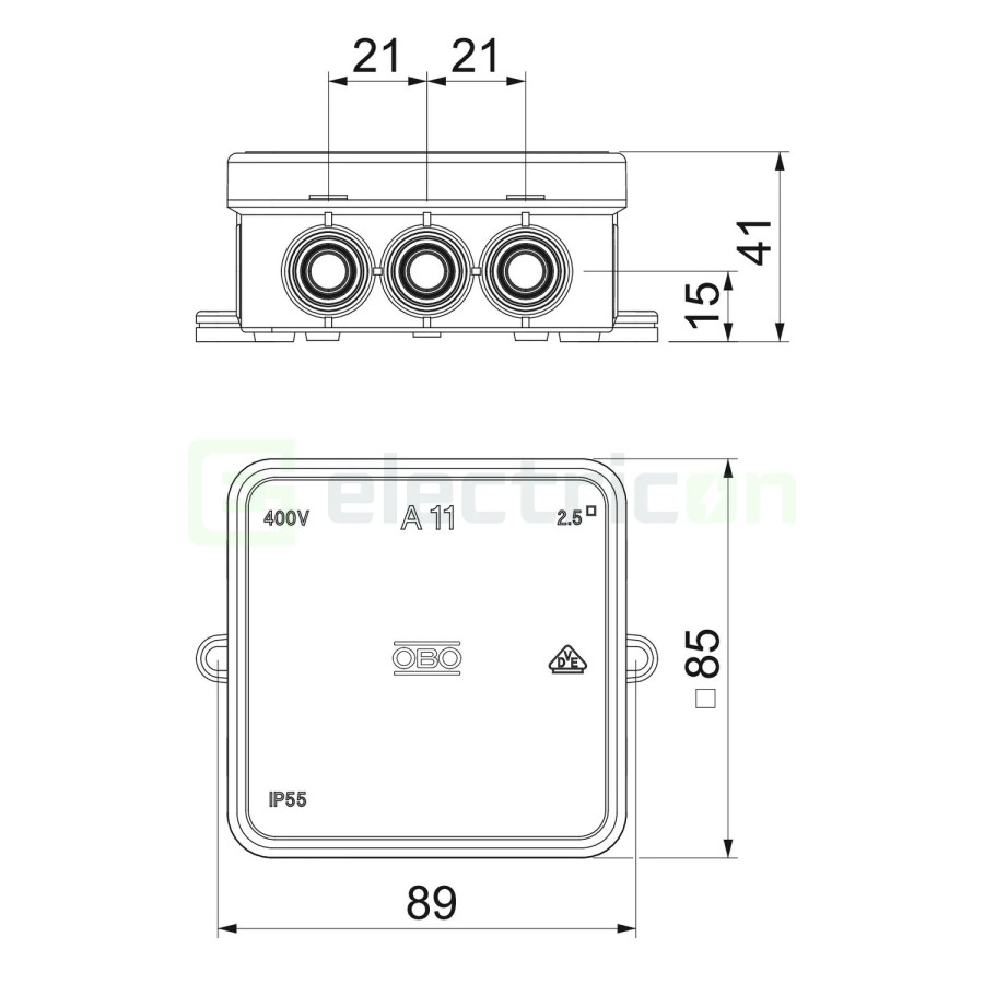 Doza ramnificație, peste tencuială, A 11, 75x75x35 mm, OBO Bettermann,2000342