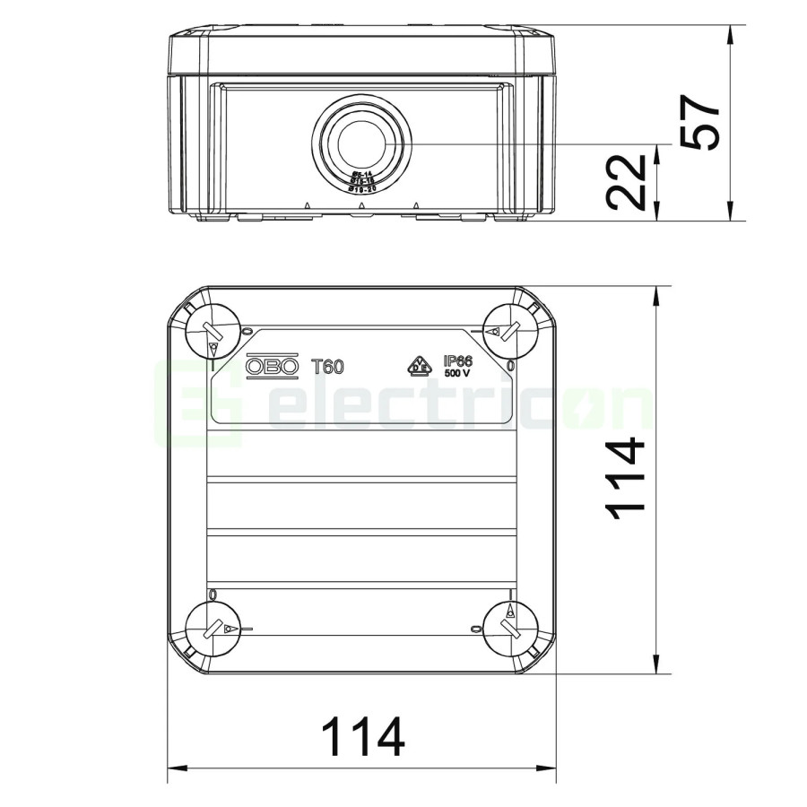 Doza ramnificație, peste tencuială, T60, cu garnitură de etanșare și bloc de cleme, rășină turnată, 100x100x48 mm, OBO Betterman