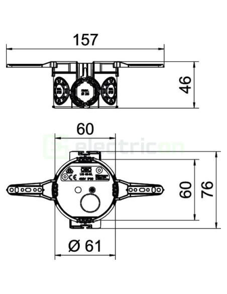 Doza aparataj, sub tencuială 46, cu eclise de prindere pentru cui, Ø 60 mm, OBO Bettermann, 2003714