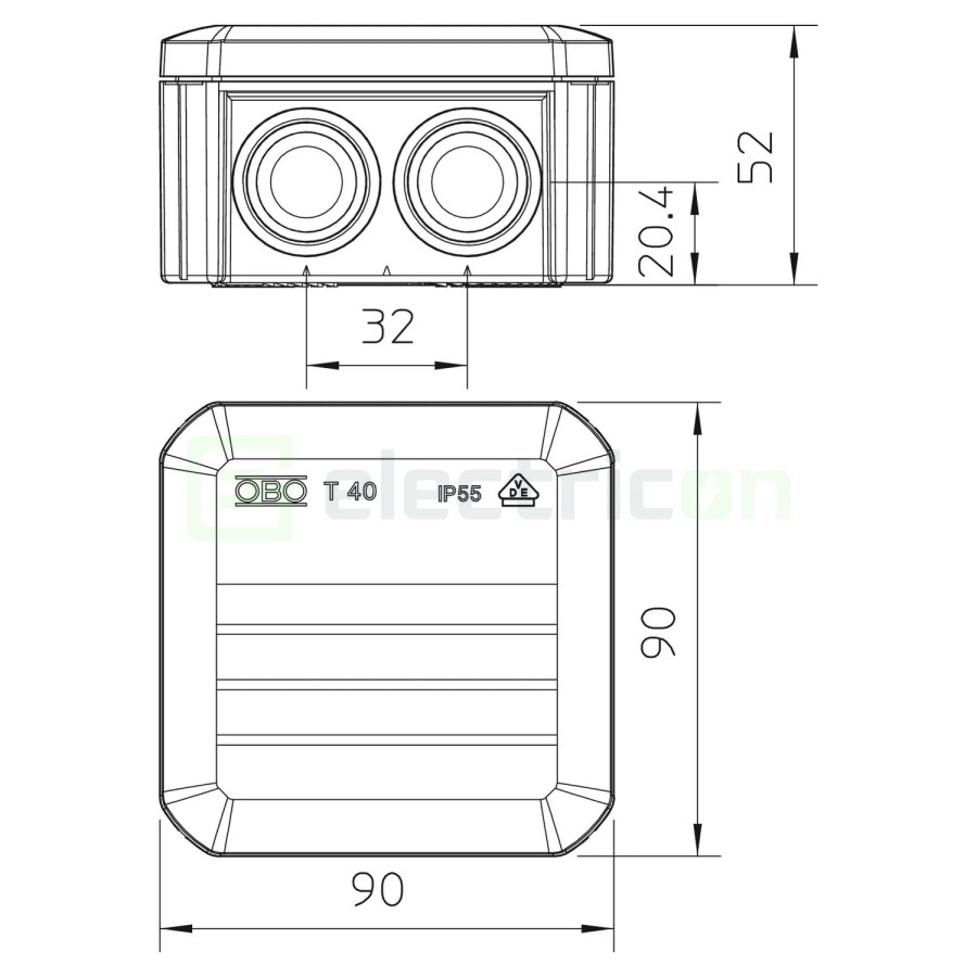 Doza ramnificație, peste tencuială, T 40, 77x77x46 mm, OBO Bettermann, 2007045