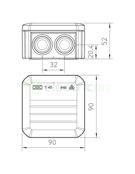 Doza ramnificație, peste tencuială, T 40, 77x77x46 mm, OBO Bettermann, 2007045