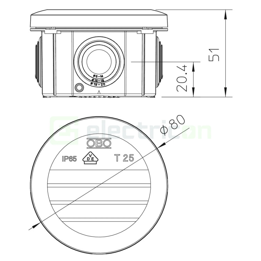 Doza ramnificație, peste tencuială, T 25,Ø63x45 mm, OBO Bettermann, 2007029
