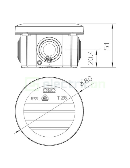 Doza ramnificație, peste tencuială, T 25,Ø63x45 mm, OBO Bettermann, 2007029