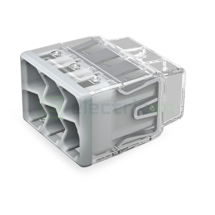 Conector Wago 4mm² Clema imbinare in linie pentru conductori solizi și lițați, 6 conexiuni, 4mm², WAGO 2773-406 – montaj rapid ș