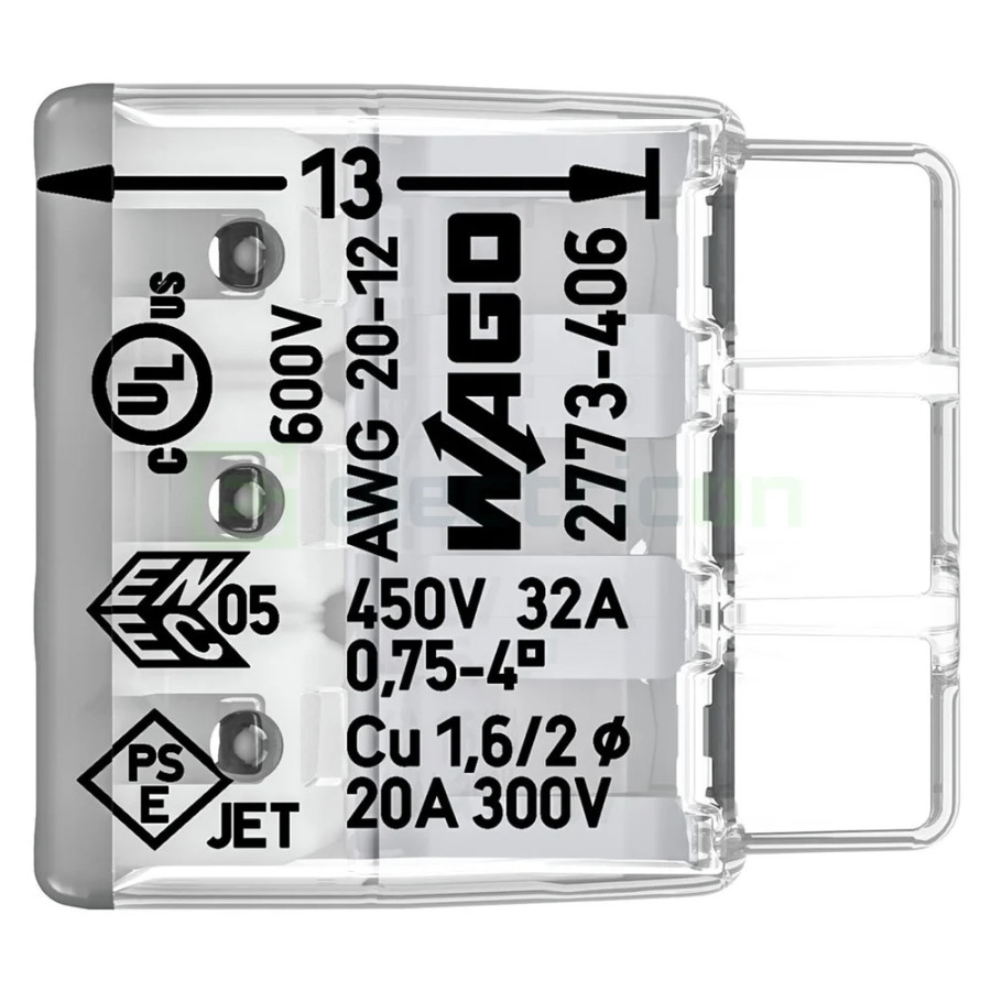 Conector Wago 4mm² Clema imbinare in linie pentru conductori solizi și lițați, 6 conexiuni, 4mm², WAGO 2773-406 – montaj rapid ș