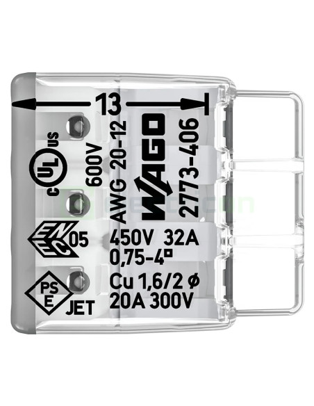 Conector Wago 4mm² Clema imbinare in linie pentru conductori solizi și lițați, 6 conexiuni, 4mm², WAGO 2773-406 – montaj rapid ș