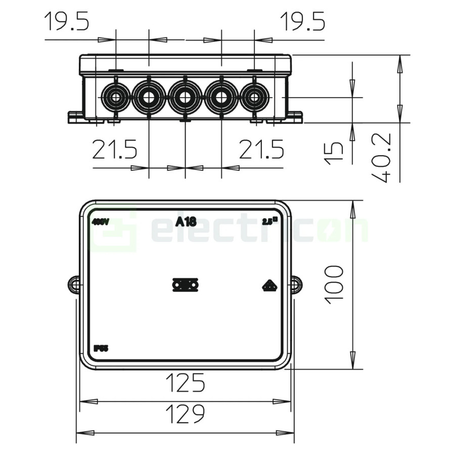 Doza ramnificație, peste tencuială, A 18 HF RW, 115x90x35 mm, OBO Bettermann, 2000422
