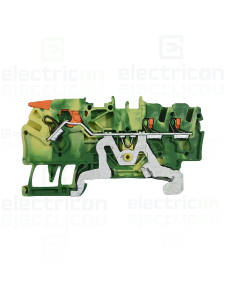 Conector Wago 5 mm² Clema șir, cu pârghie și buton,împământare, 3 conexiuni, 2,5 mm²,galben-verde, TopJobs Clamp, Wago, 2102-530