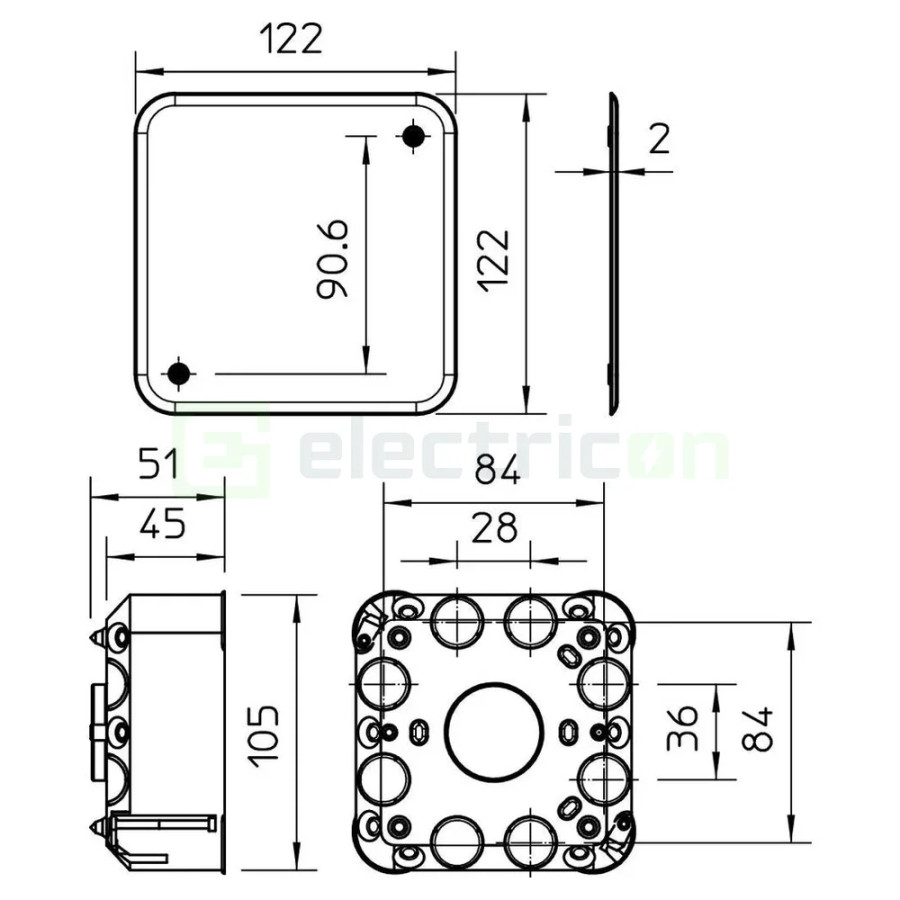 Doza ramnificație, pentru pereți falși, HV 100 KD, 105x105x50 mm, OBO Bettermann, 2003449