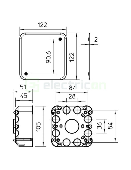 Doza ramnificație, pentru pereți falși, HV 100 KD, 105x105x50 mm, OBO Bettermann, 2003449