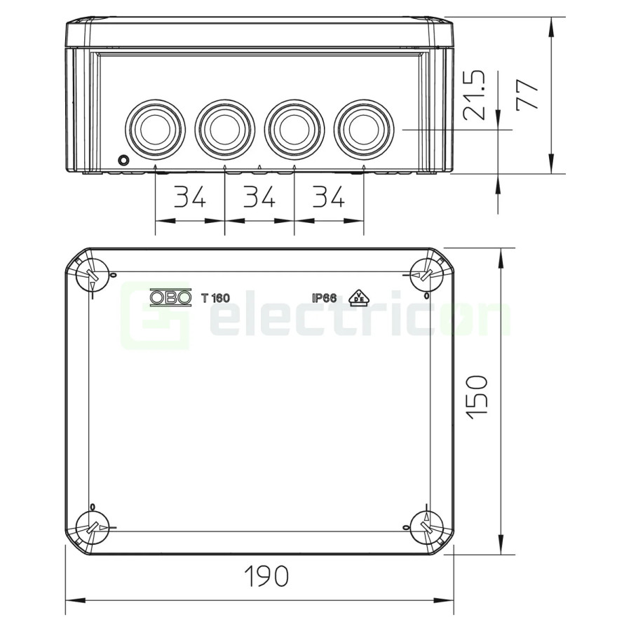 Doză ramificație - Cutie conexiuni - 176x135x67mm montaj aparent IP66 rezistent foc - OBO Bettermann 2007355