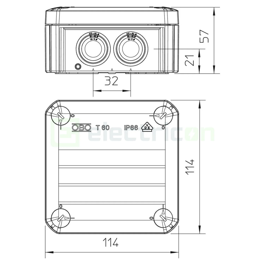 Doza ramnificație, peste tencuială, T 60 F, 100x100x48 mm, OBO Bettermann, 2007339