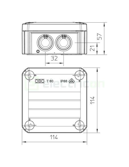 Doza ramnificație, peste tencuială, T 60 F, 100x100x48 mm, OBO Bettermann, 2007339