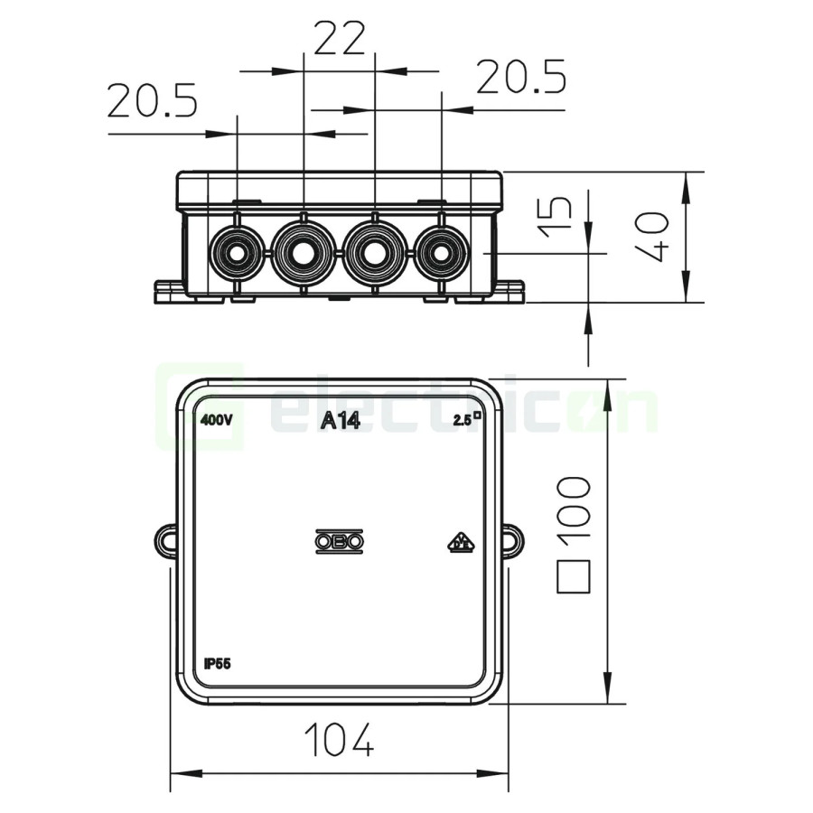 Doza ramnificație, peste tencuială, A 14 HF RW, 90x90x35 mm, OBO Bettermann, 2000390